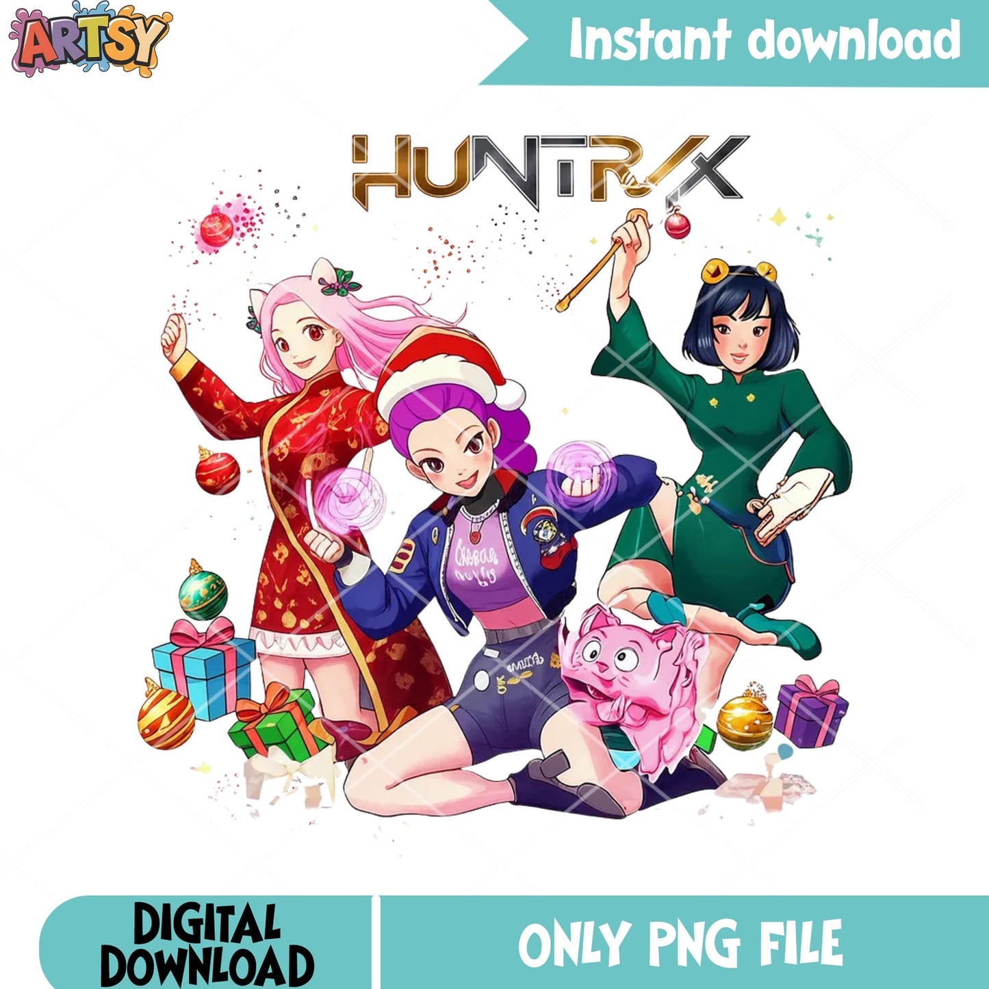 Mira christmas costume png, rumi huntrix png, kpop demon hunters png