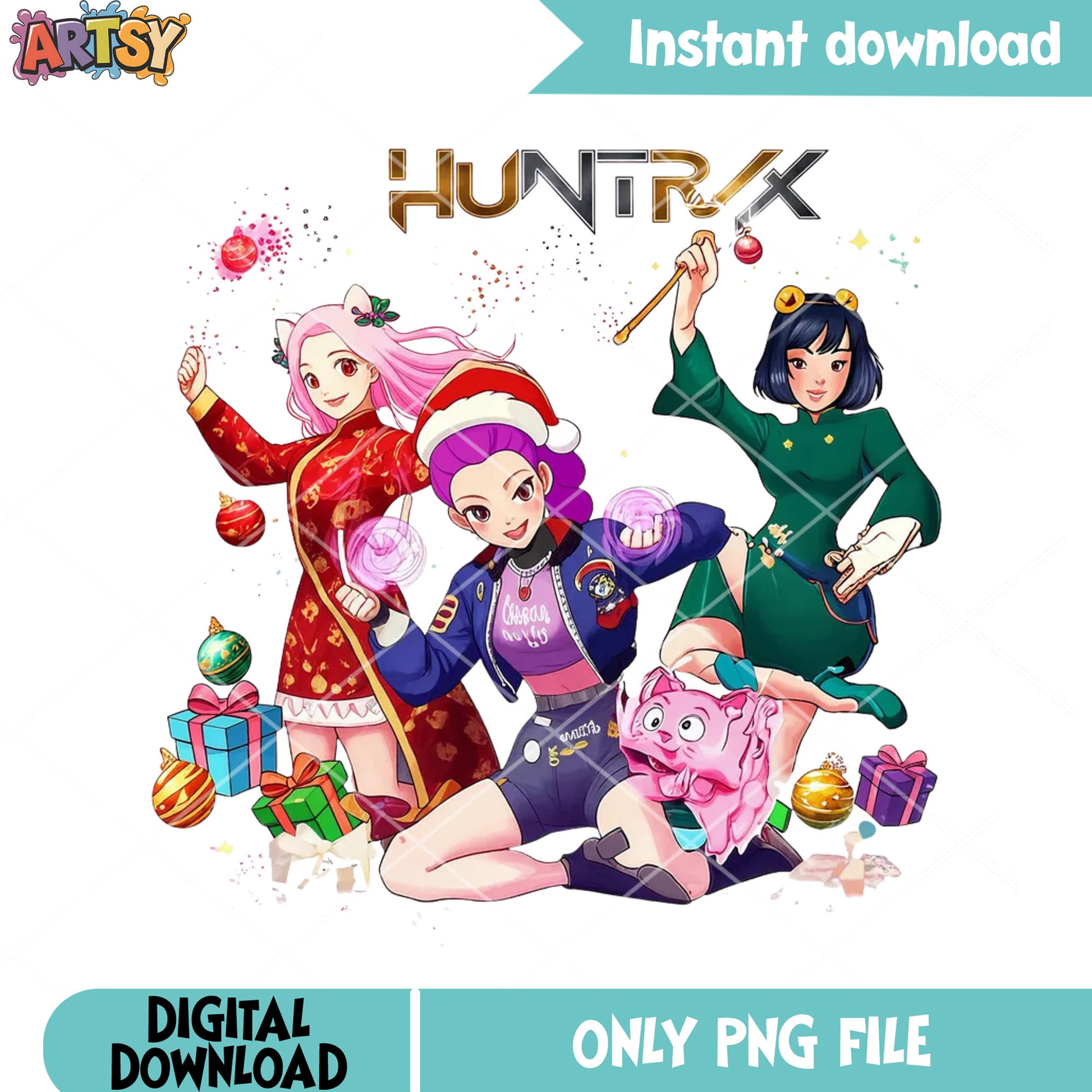Mira christmas costume png, rumi huntrix png, kpop demon hunters png