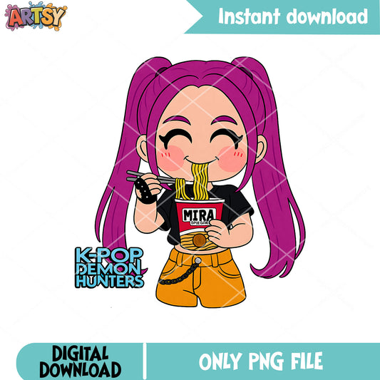Mira eating ramen png, mira huntrix png, huntrix kpop png