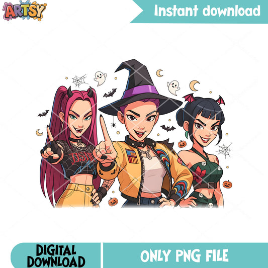 Mira rock n roll png, zoey demon hunter kpop png, scary halloween png