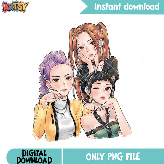 Mira rumi zoey anime poster png, girls kpop poster png, anime girl png