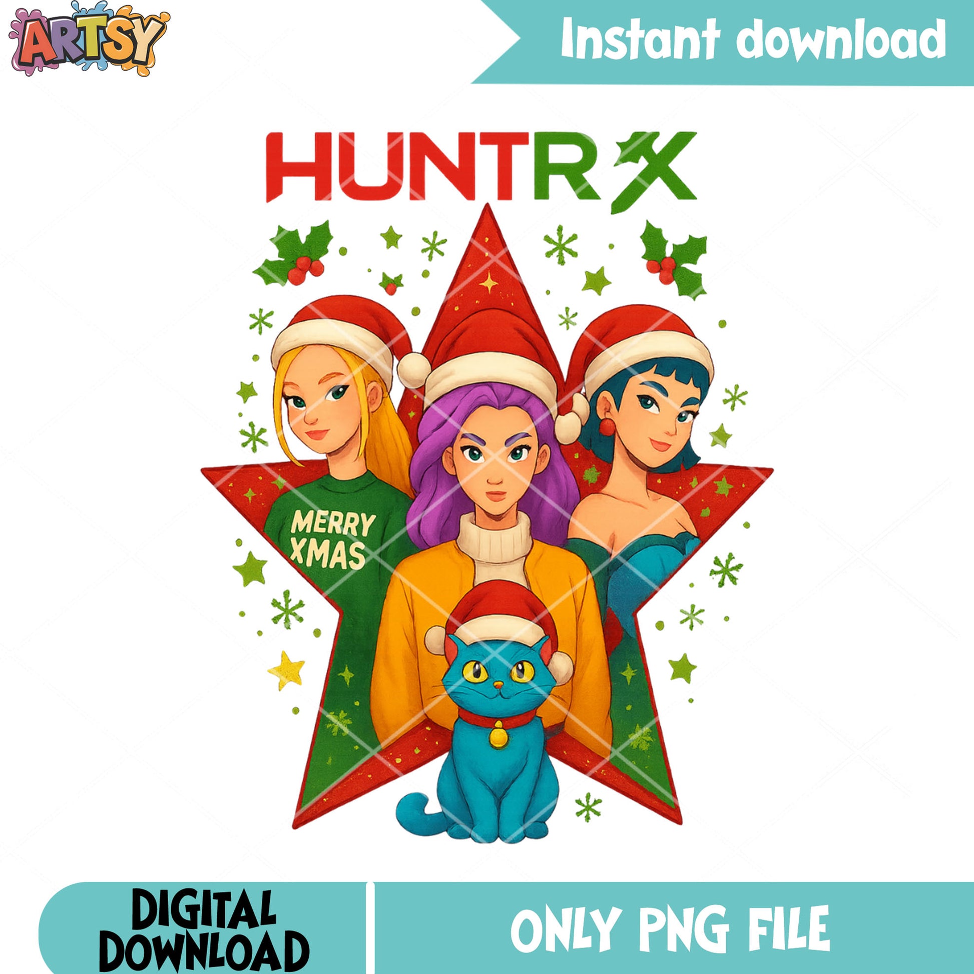 Mira zoey rumi christmas png, kpop demon hunters png, derpy cat png