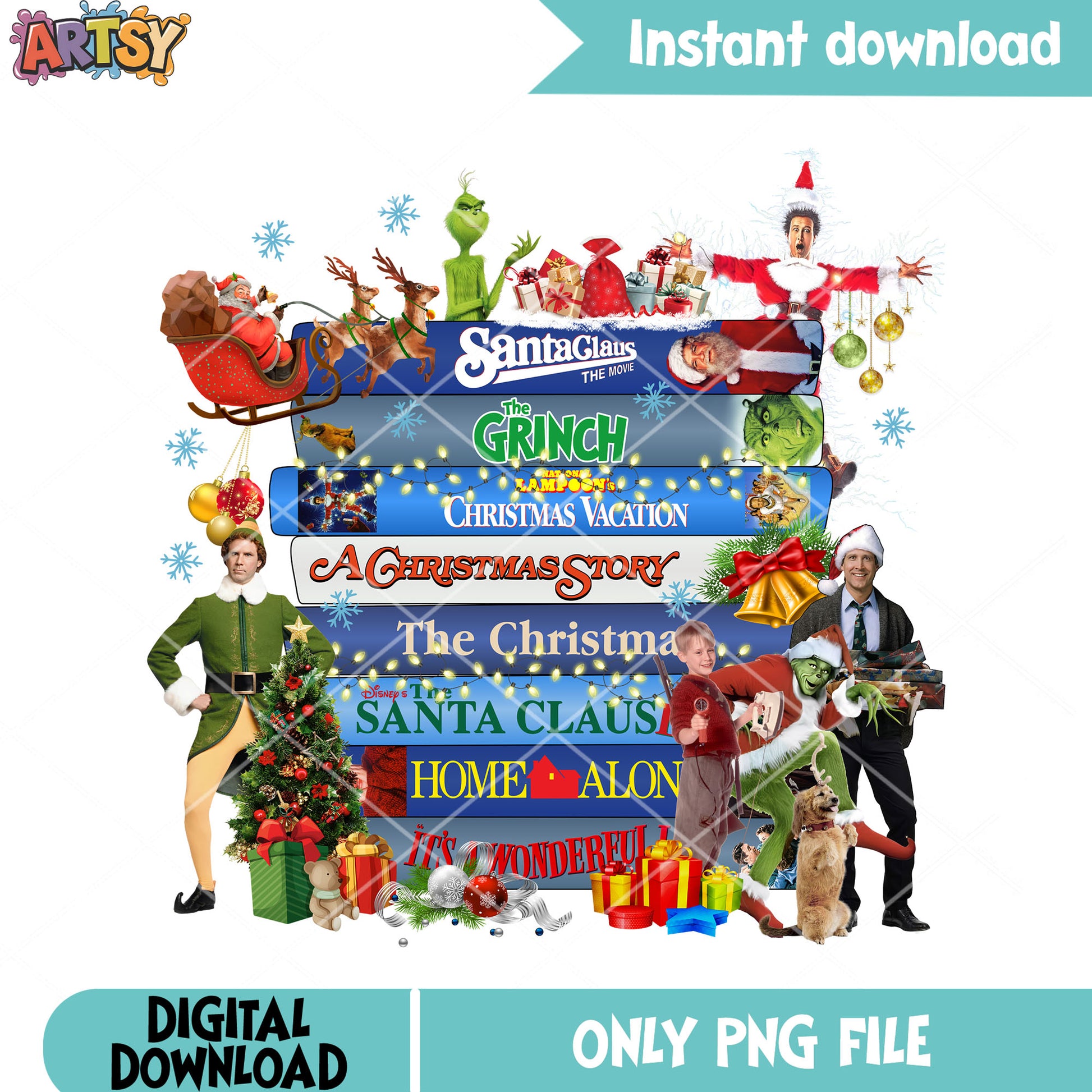 Mix Tape of all christmas movie png, the grinch png, home alone png