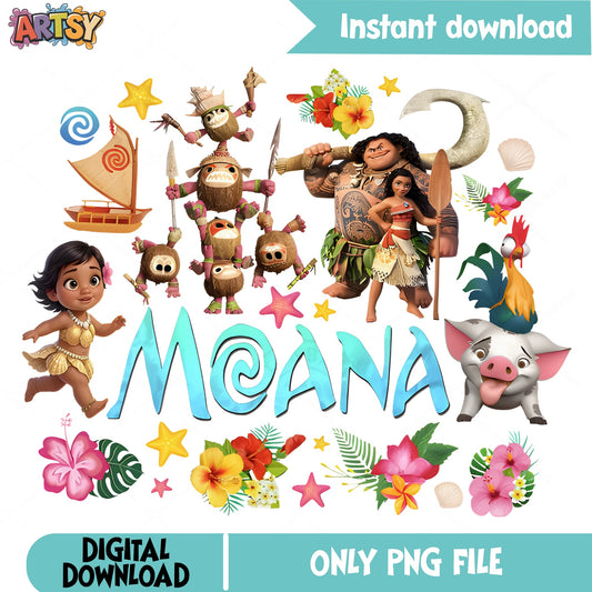 Moana PNG Bundle, Disney Princess PNG, Maui Clipart PNG