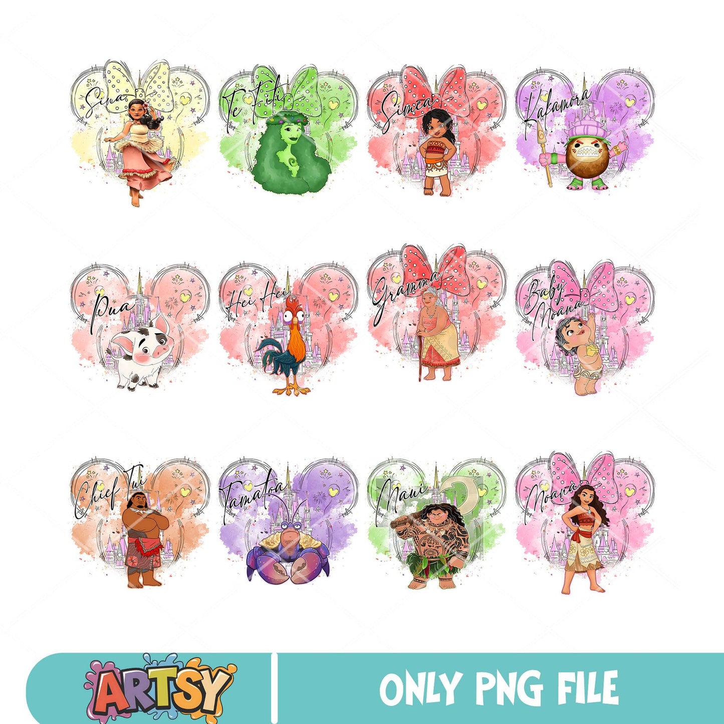 Moana family disney png bundle, disney moana png, disney head png