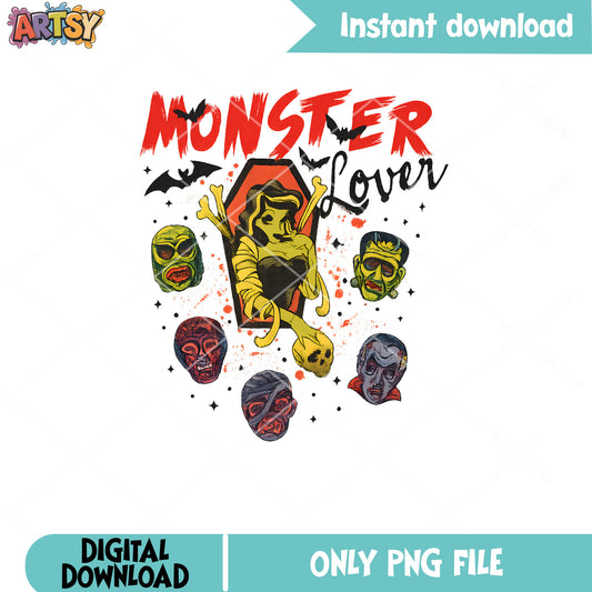 Monster lover halloween png, halloween monster png, love halloween png