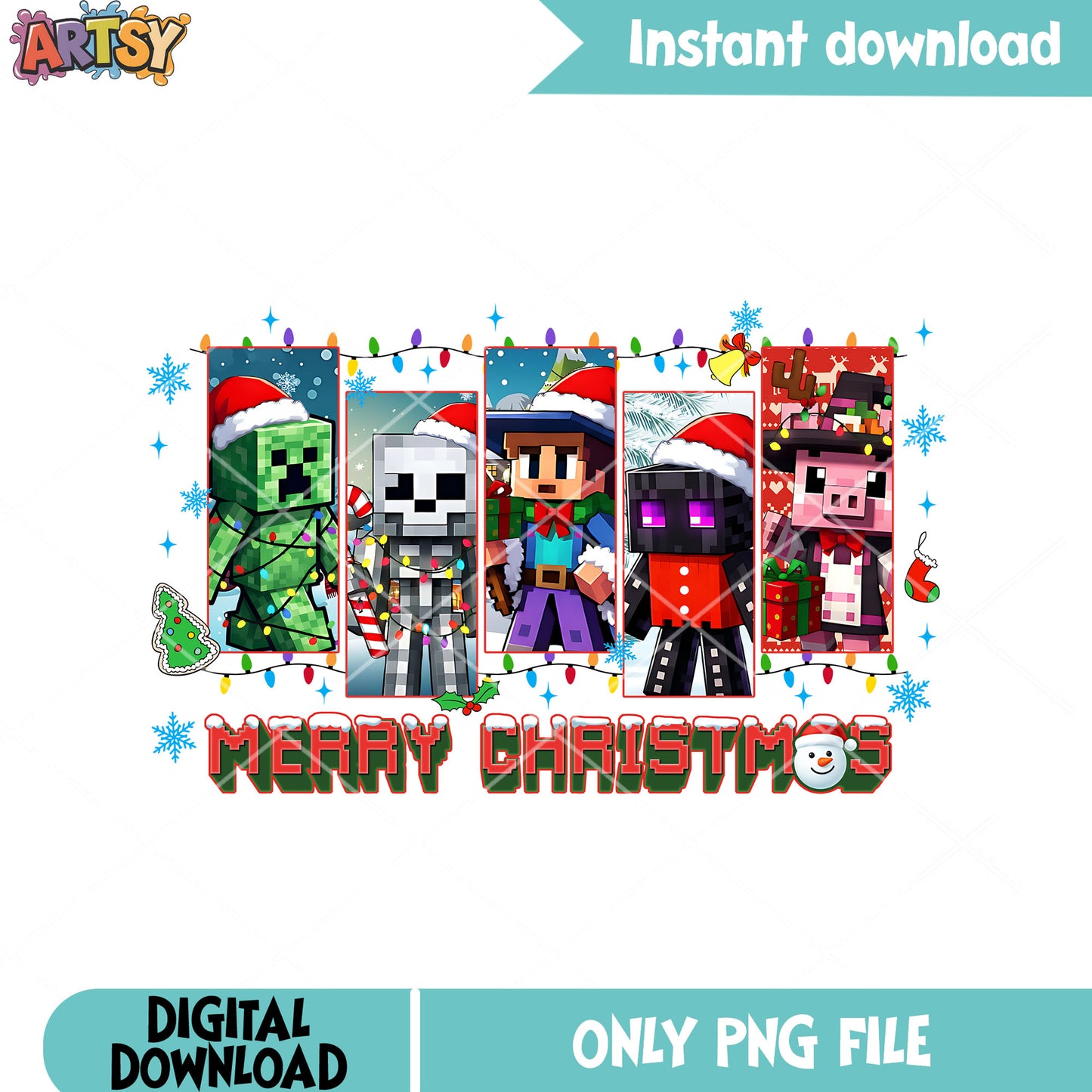 Monster minecraft christmas png, christmas lights png, mojang studios png