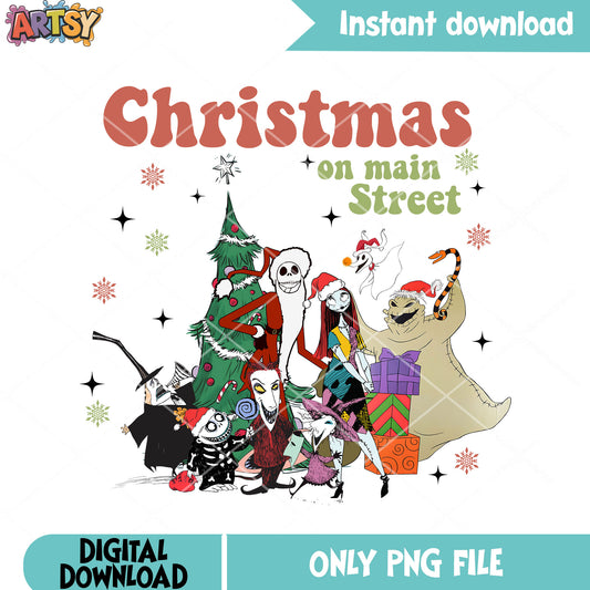 Monster on main street xmas png, christmas vibes png, jack skelington png