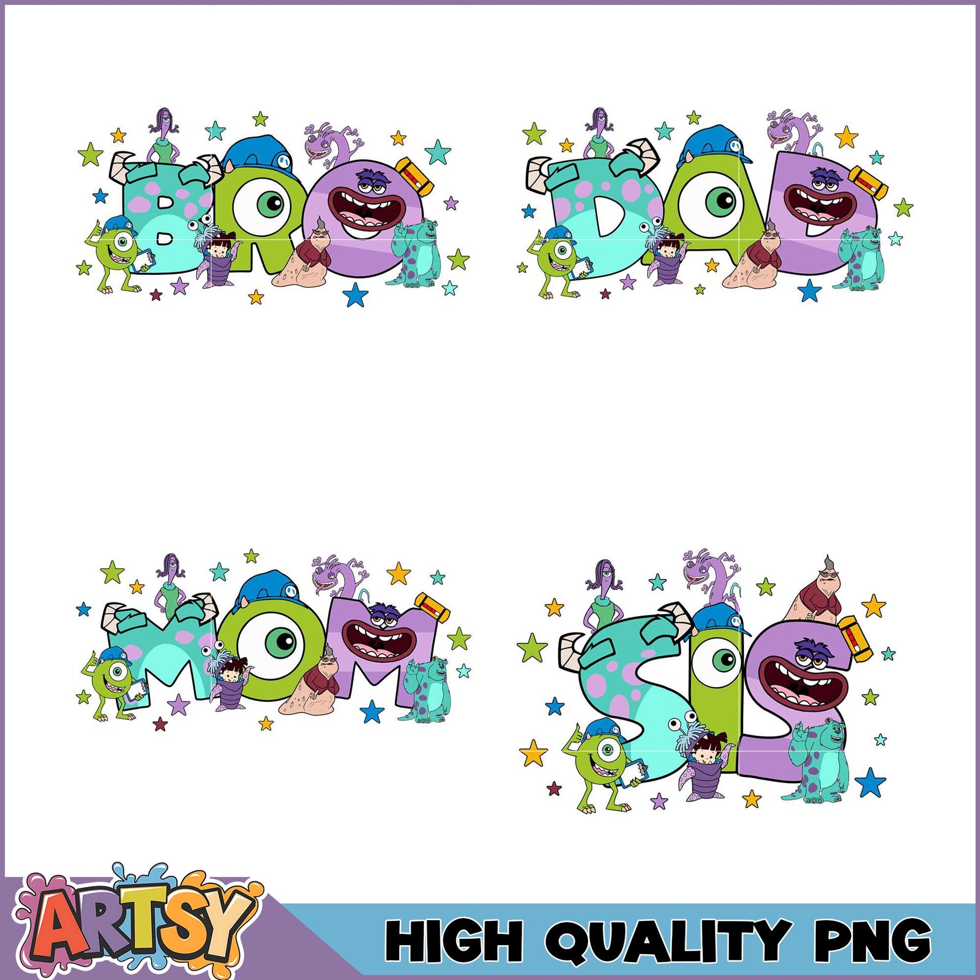 Monsters Inc Family PNG Bundle Mom, Dad, Bro, Sis