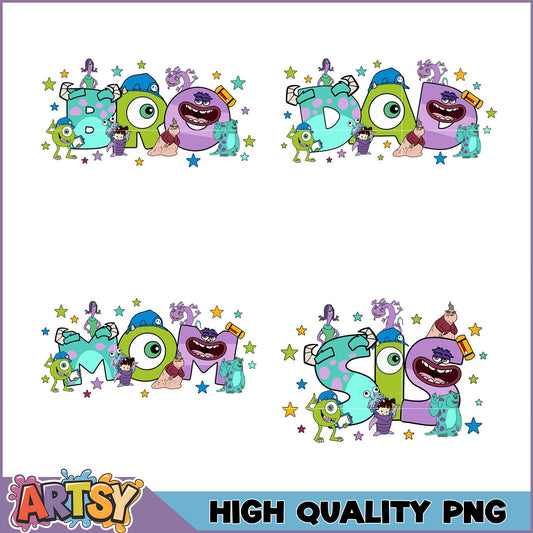 Monsters Inc Family PNG Bundle Mom, Dad, Bro, Sis