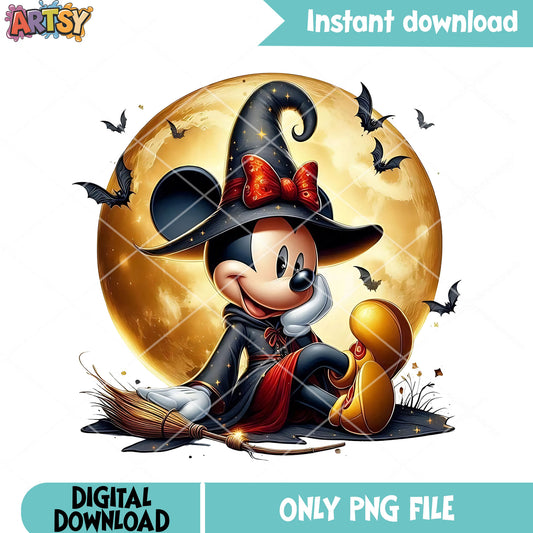 Moon and mickey png, disney halloween png, witch costume png