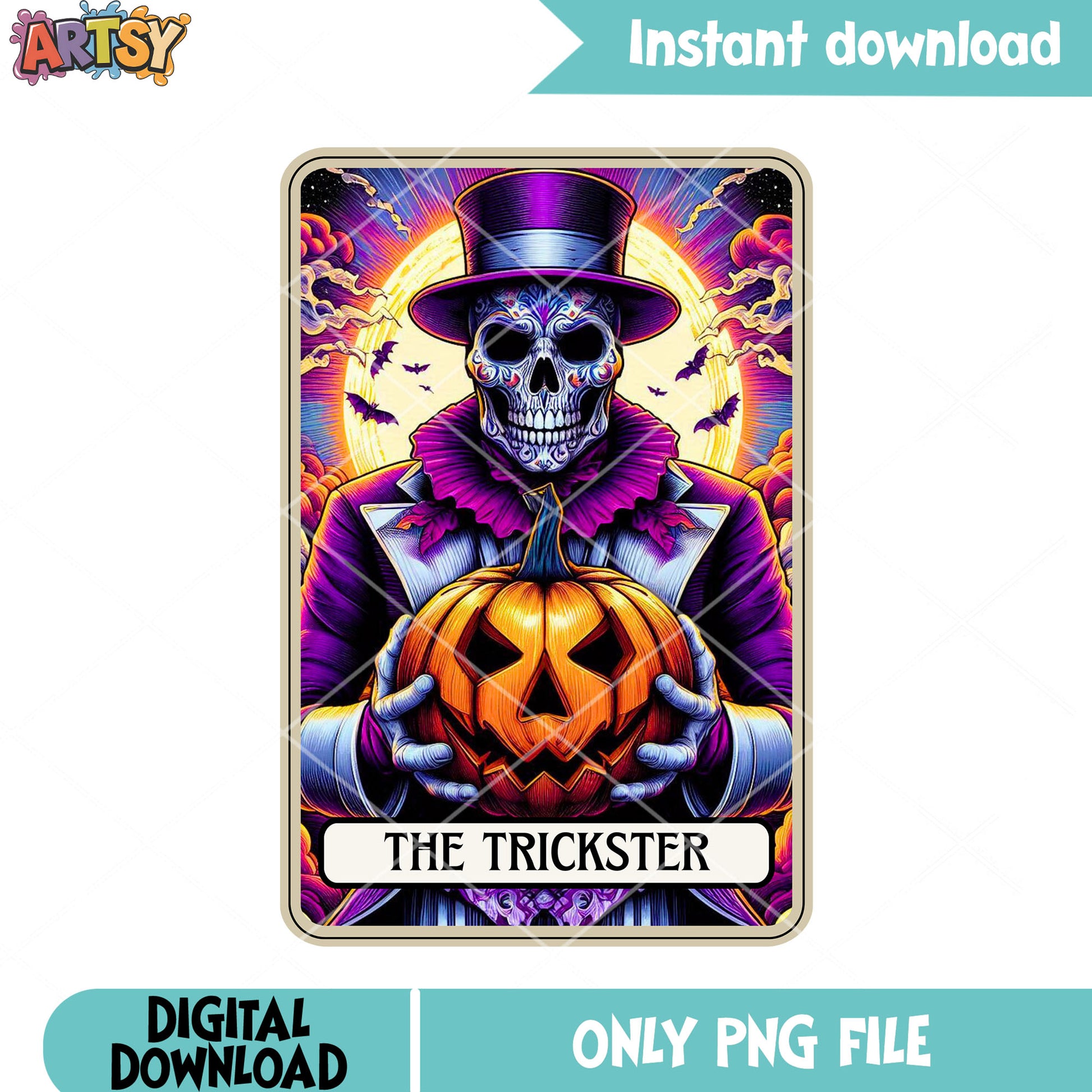 Moon aura skeleton png, mystic card png, halloween night png