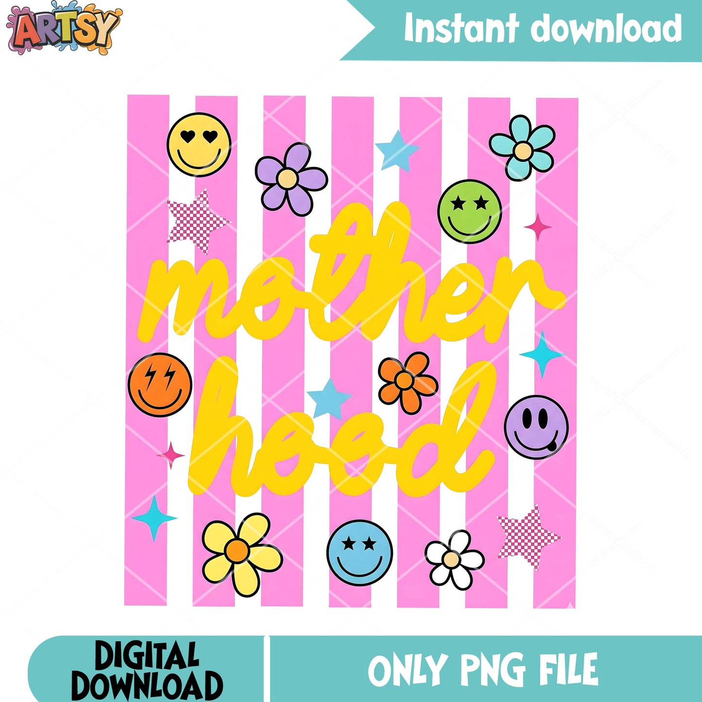 Mother hood smile png, t shirt design png, flower vibes png
