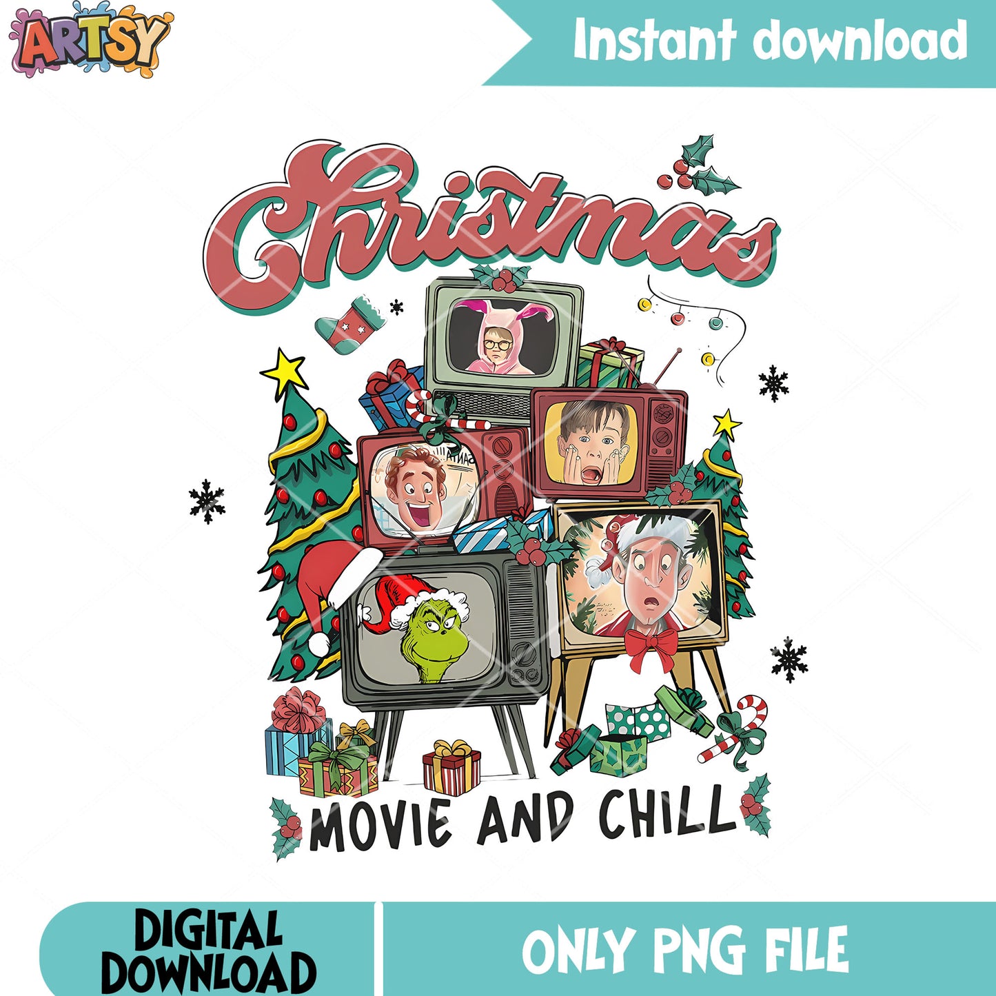 Movie on christmas png, christmas movie png, friends tv show png