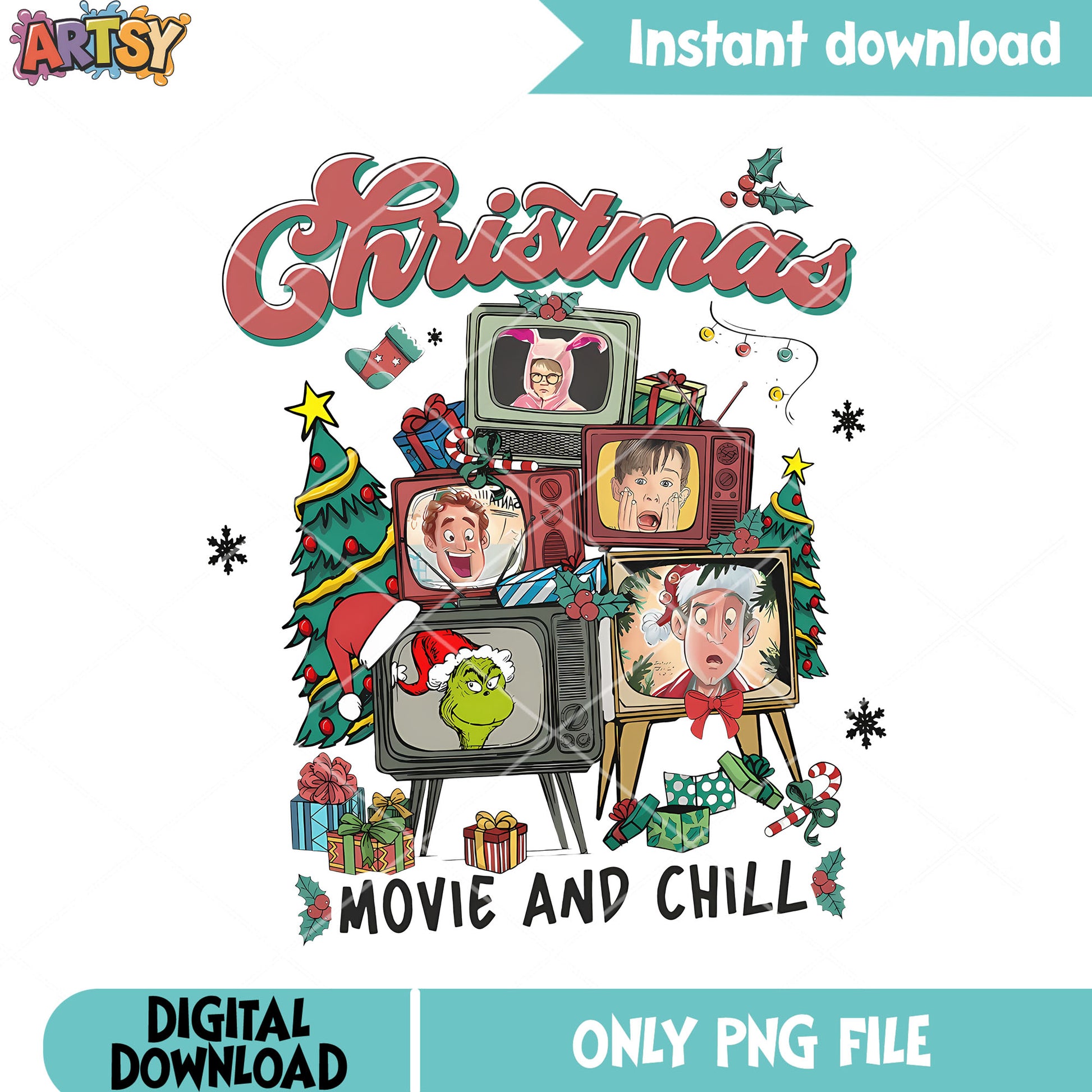Movie on christmas png, christmas movie png, friends tv show png