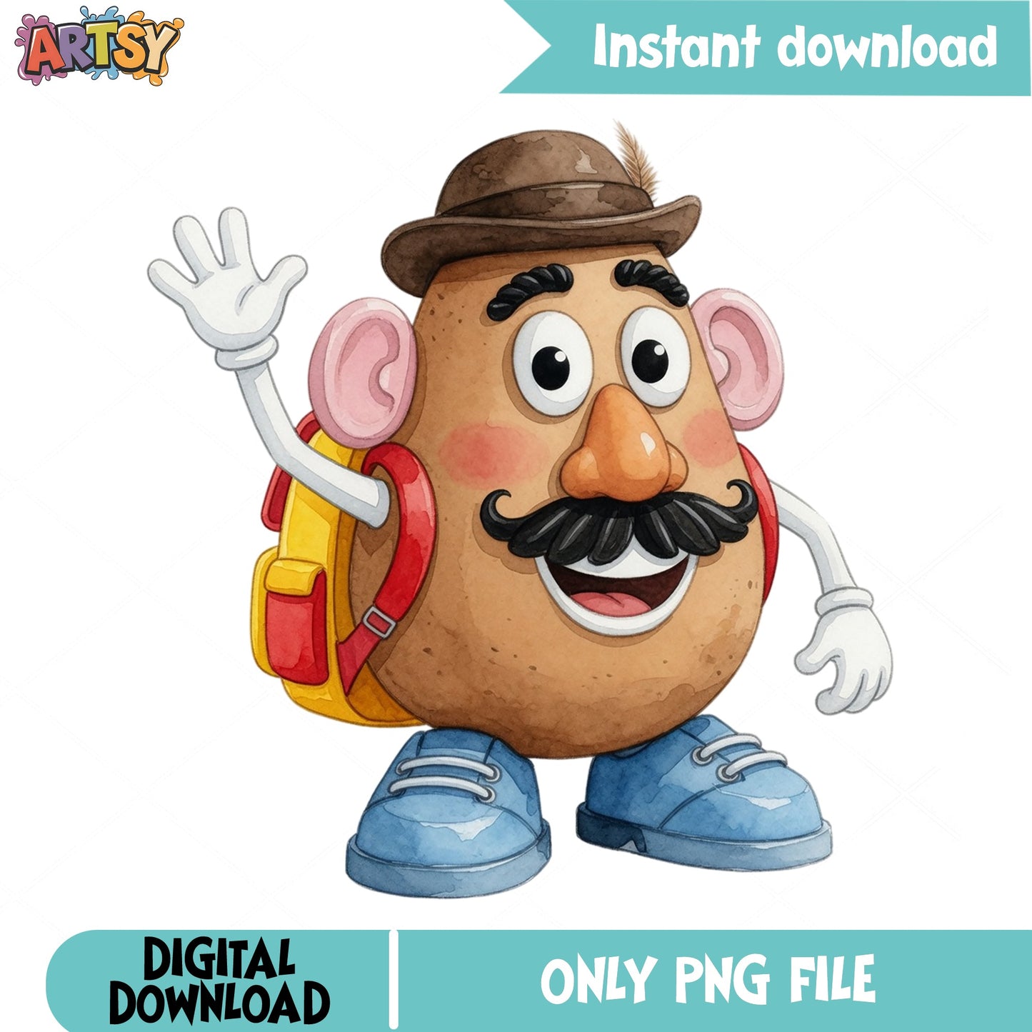 Mr Potato Head Back To School PNG, Toy Story PNG, Watercolor PNG