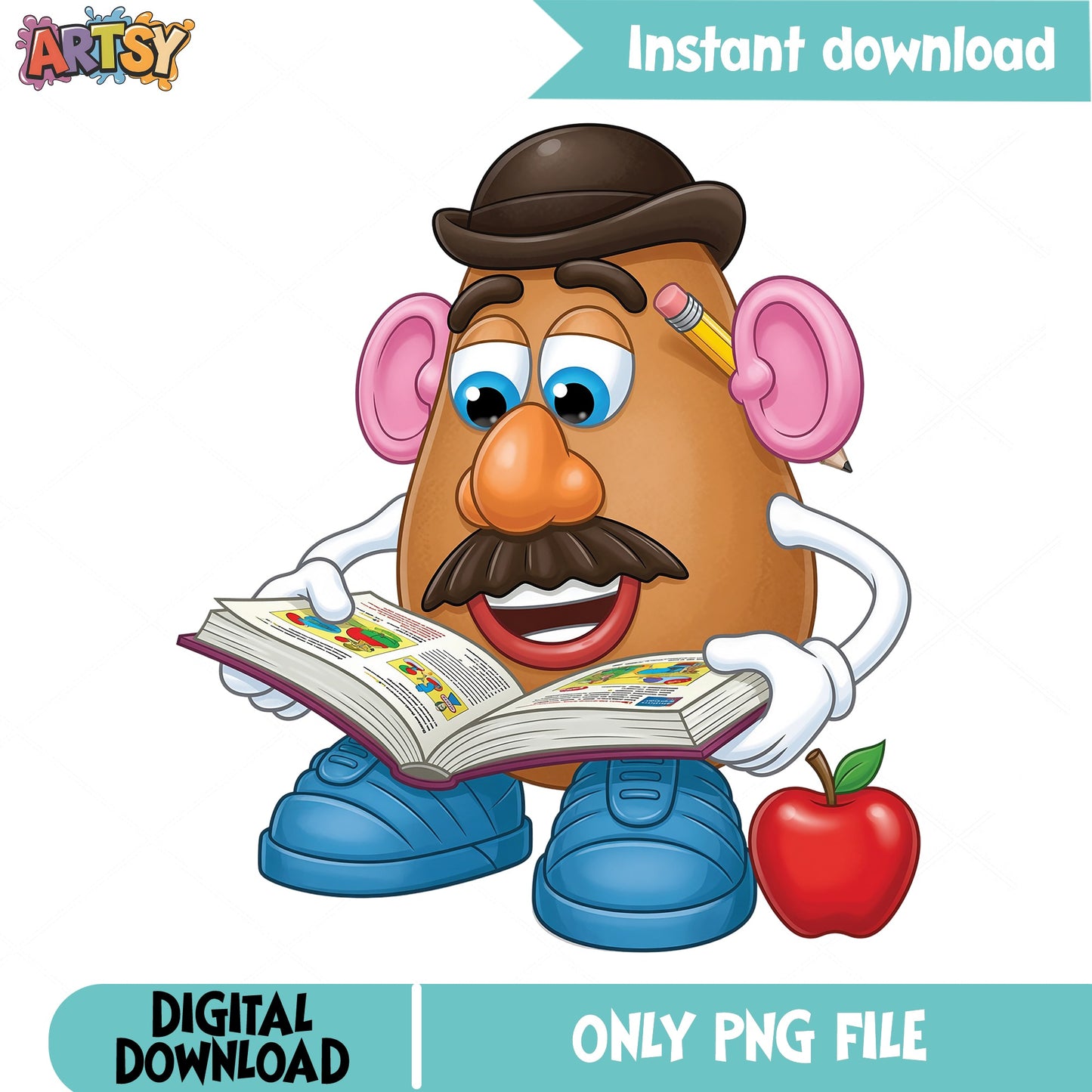 Mr Potato Head Reading Book PNG, Back To School PNG, Teacher PNG