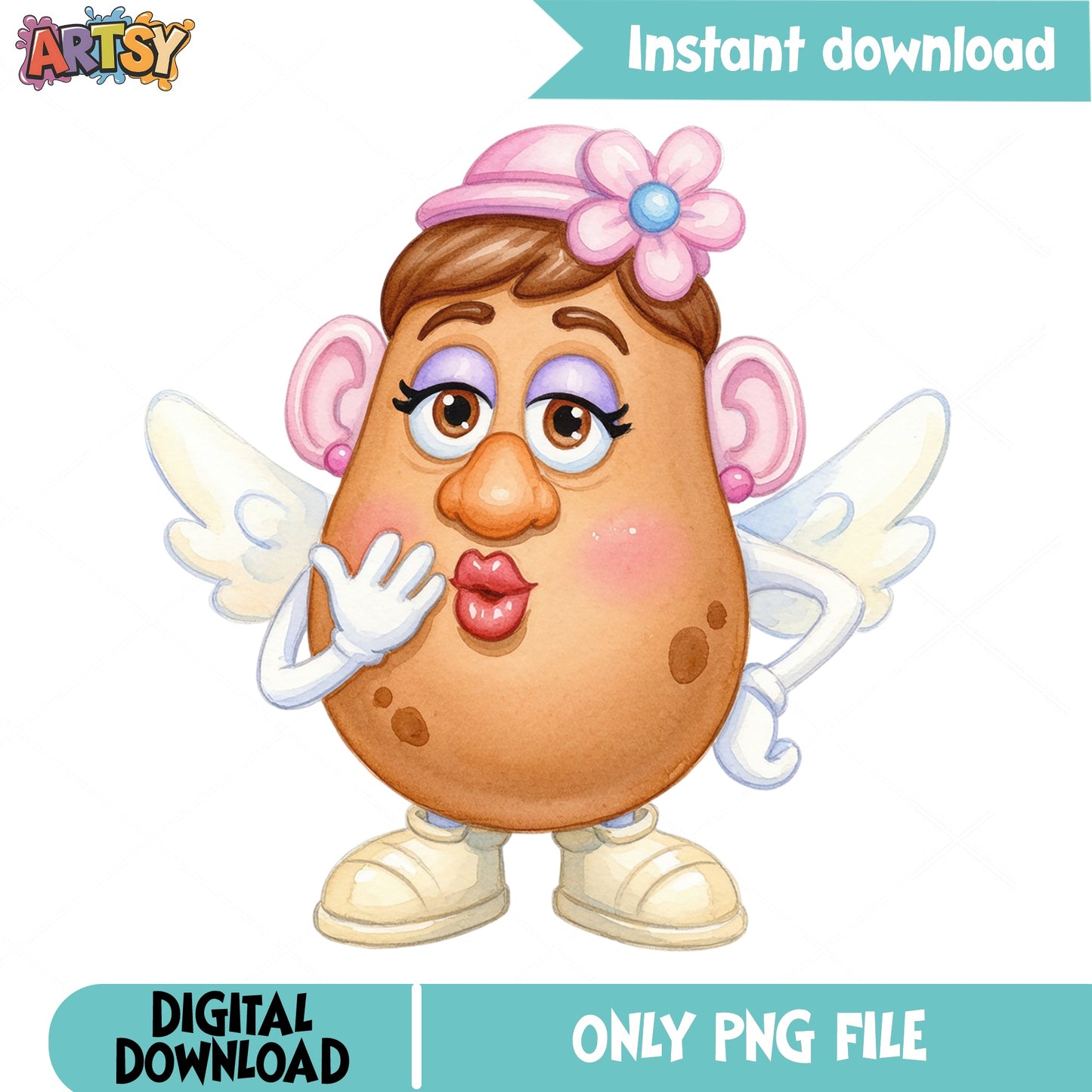 Mrs Potato Head Angel Watercolor PNG, Toy Story PNG, Clipart PNG
