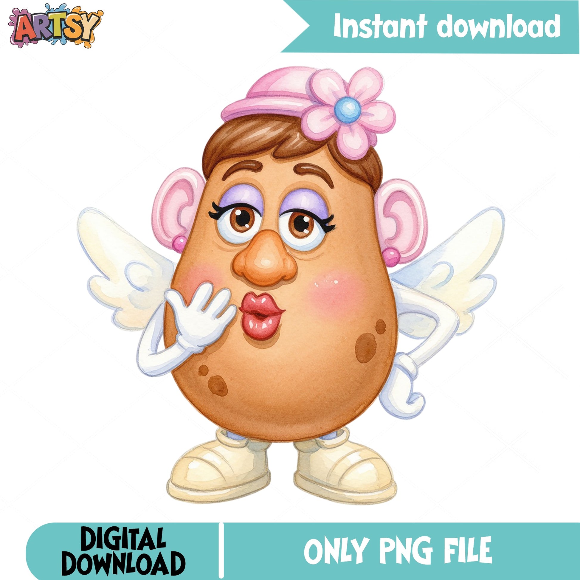 Mrs Potato Head Angel Watercolor PNG, Toy Story PNG, Clipart PNG