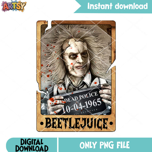 Mug shot Beetlejuice png, dead police png, halloween movies png
