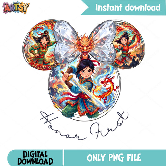 Mulan Honor First Mickey Ears PNG, Disney Princess PNG, Mushu Dragon PNG