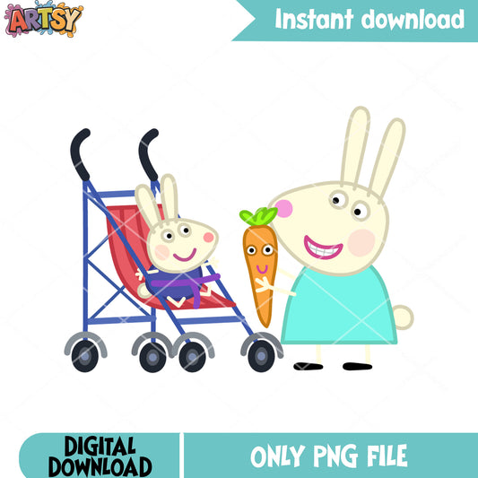 Mummy rabit and richard rabbit png, cartoon for kids png