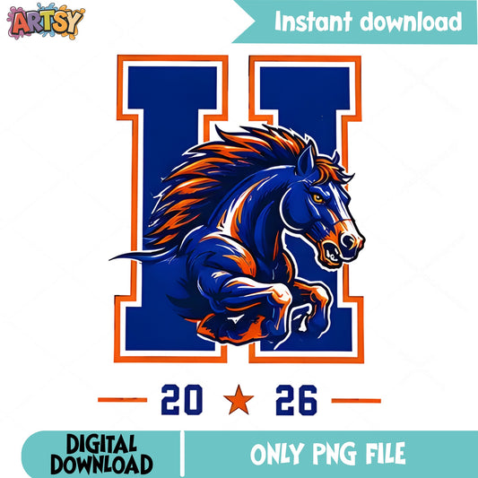 Mustang H Letter School Mascot PNG, Class Of 2026 PNG, School Spirit PNG