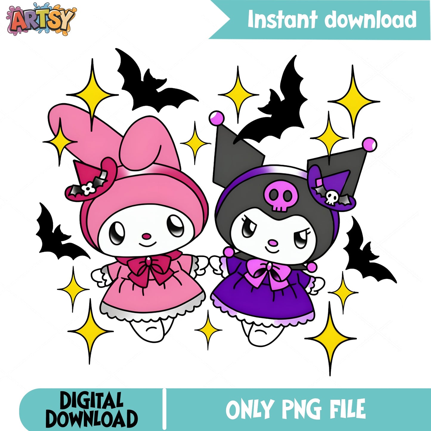 My Melody And Kuromi Halloween PNG, Sanrio Halloween PNG, Witch PNG