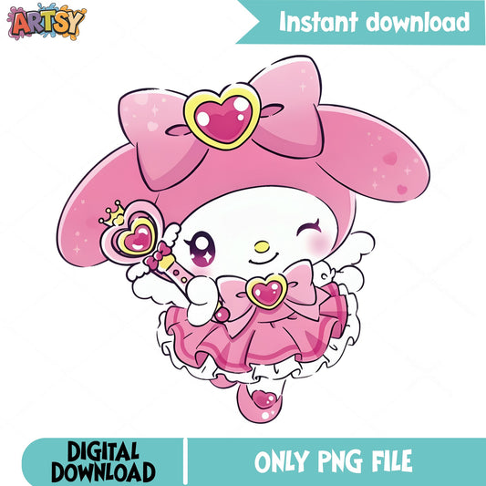 My Melody Magic Wand PNG, Sanrio Kawaii PNG, Cute Bunny PNG