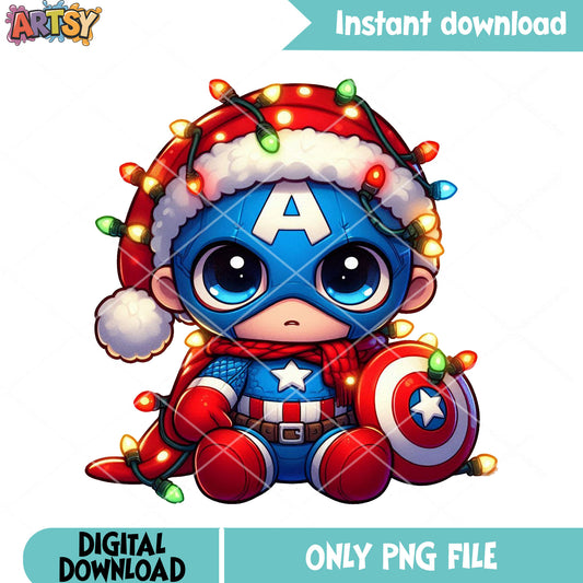 My captain chibi christmas gifts png, captain america png, merry xmas png