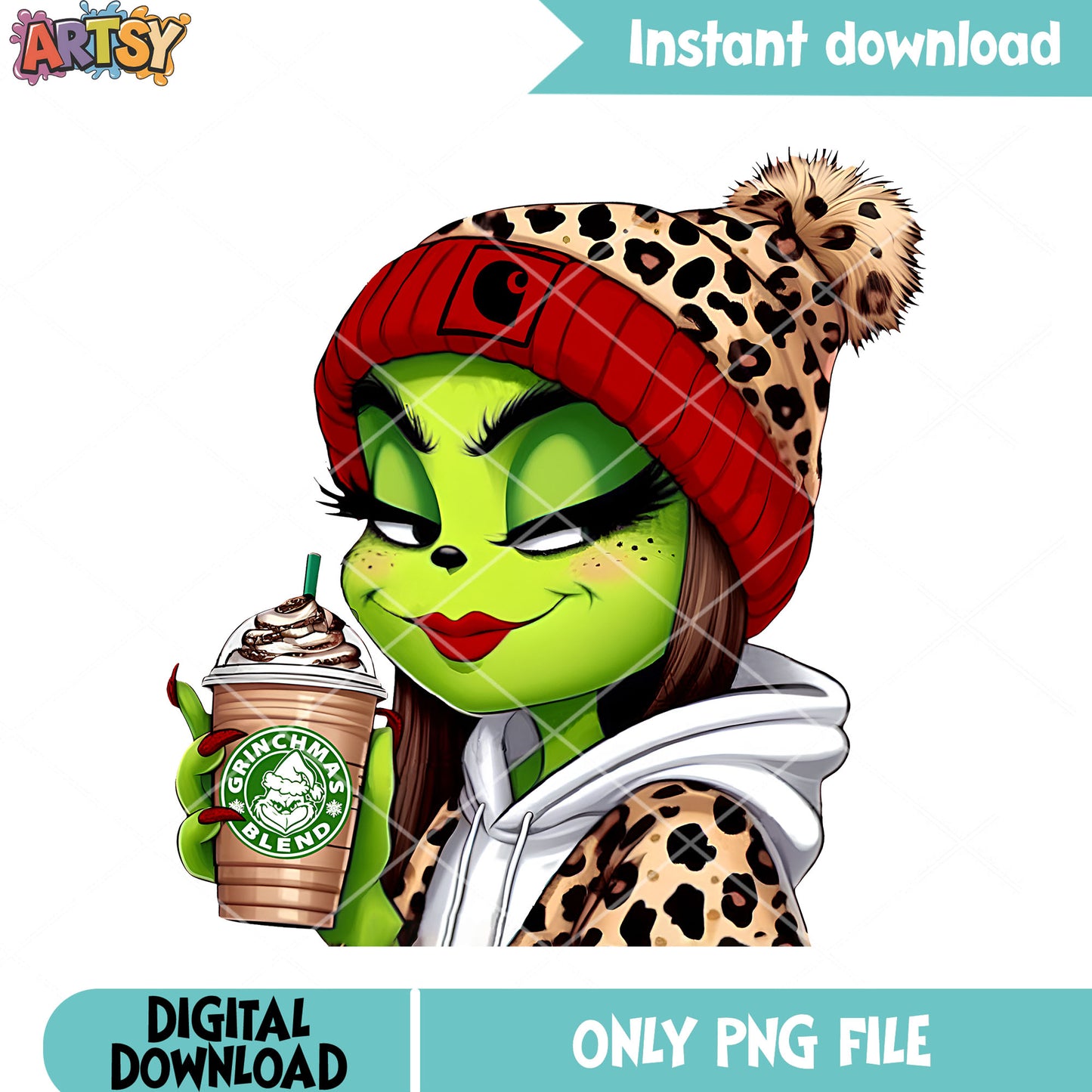 My christmas coffee and my girnch girl png, xmas png, the grinch png