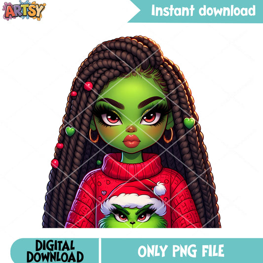 My christmas green girl png, xmas decorations png, the grinch png