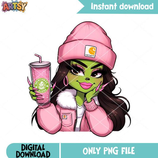My christmas pink grinch girl png, christmas beani png, the grinch png