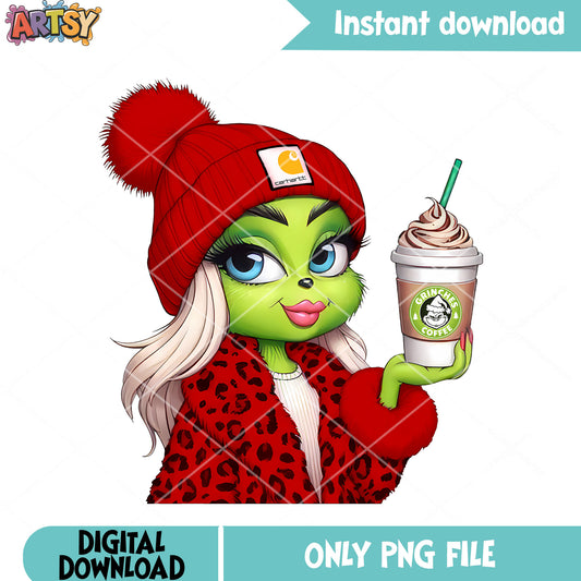 My christmas red jack green girl png, christmas png, the grinch png