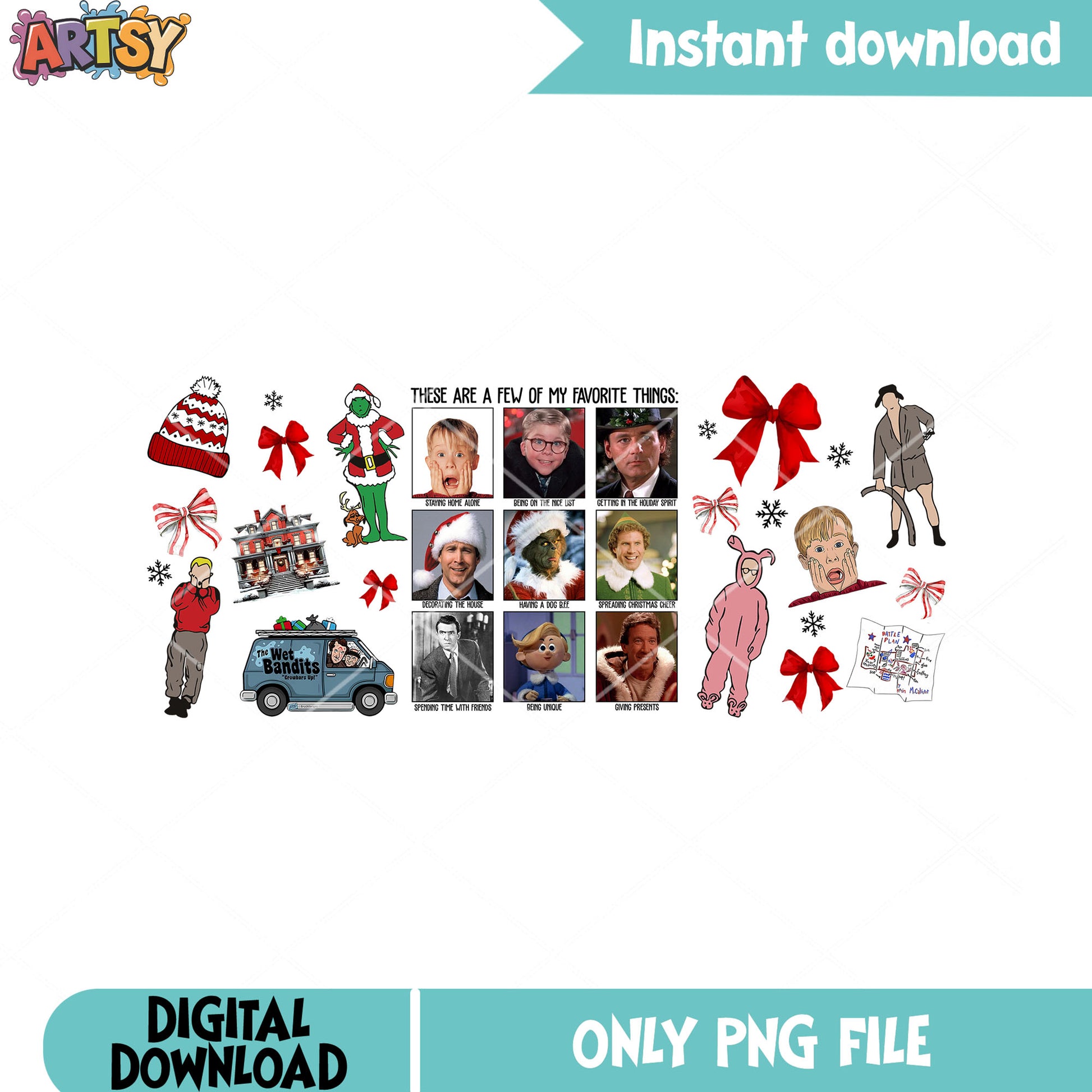 My favorite things xmas png, pink nightmare png, clark griswold png