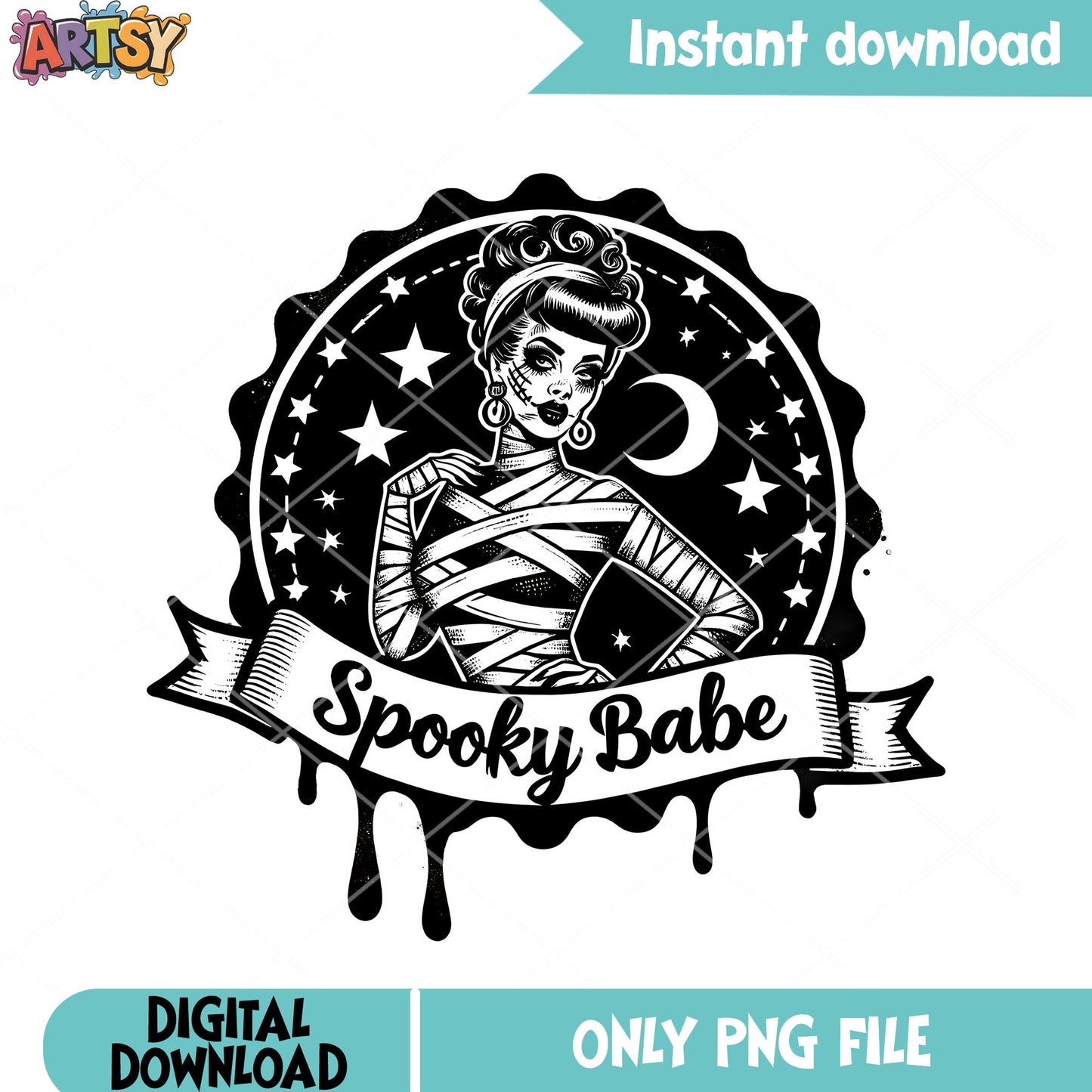Mystical lady cresent moon png, mummy costume png, scary halloween png