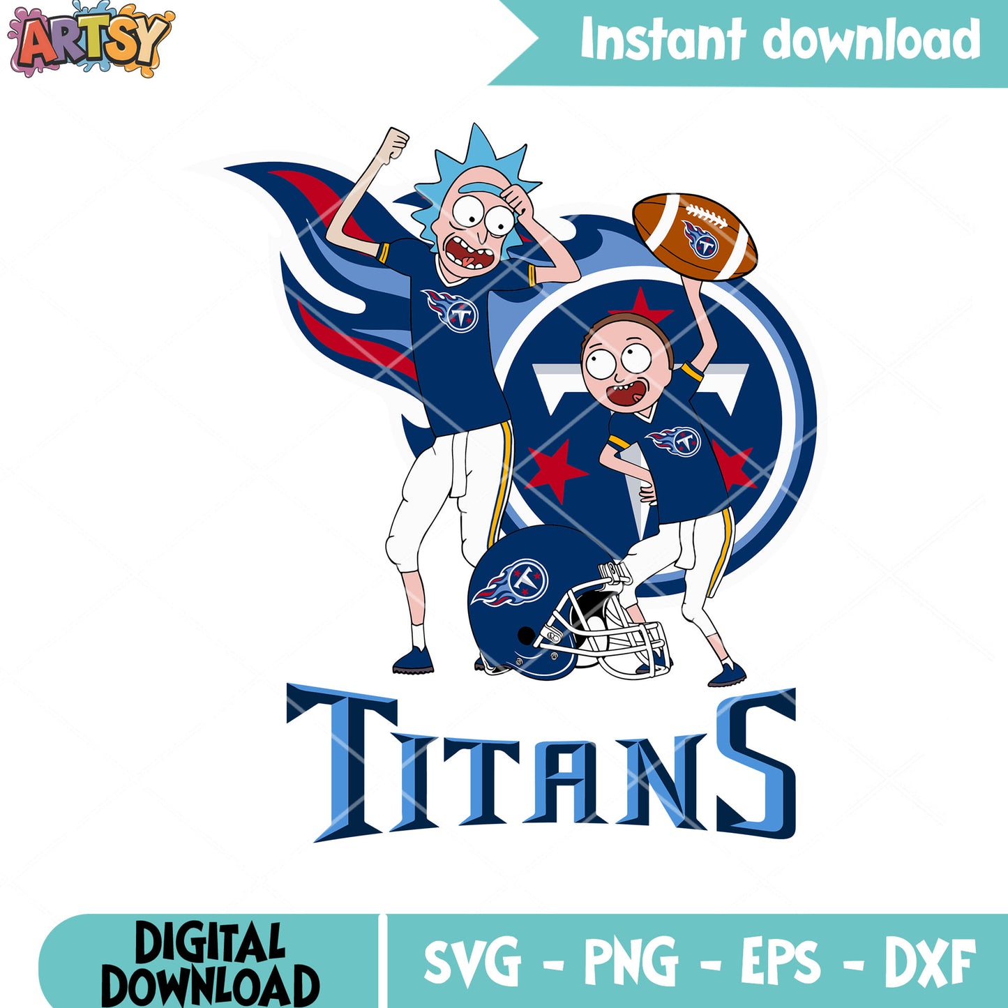 NFL cartoon blue helmets svg, tennessee titans svg, rick and morty svg