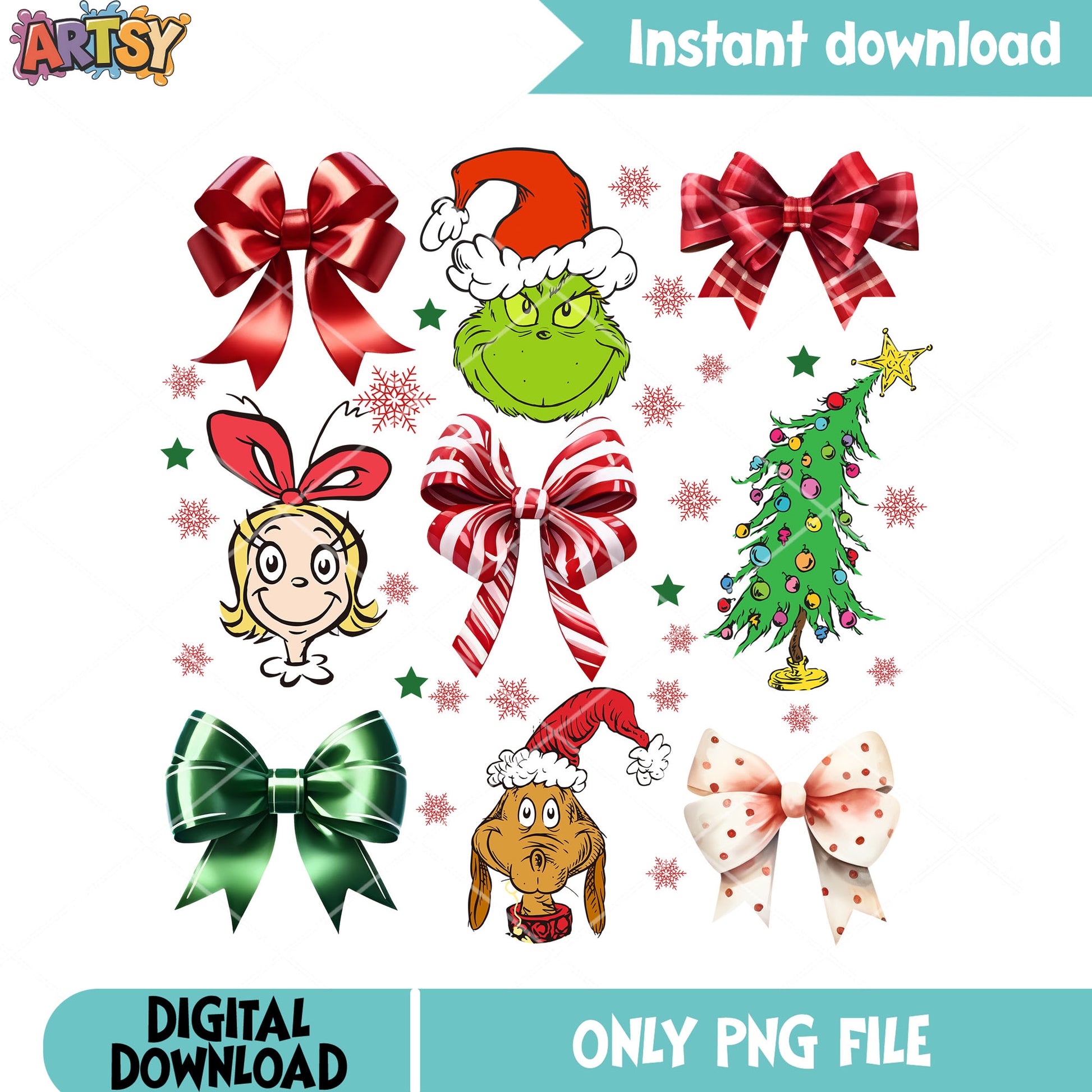 NHUY  Coquette Bow Grinch png, cindy lou who png, christmas movie png