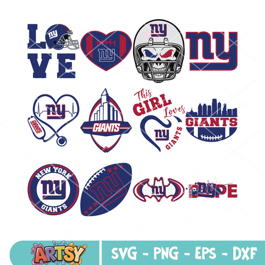NY skull skeleton bundle svg, giants new york svg, rugby ball svg