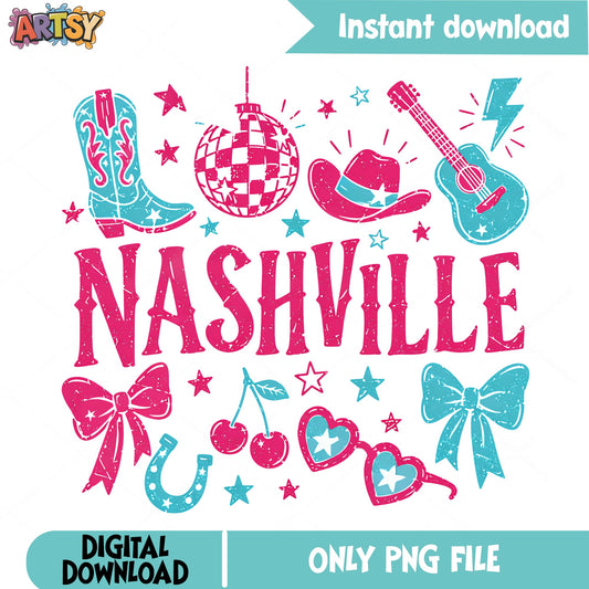 Nashville Bachelorette Party PNG, Cowgirl Western PNG, Country Music PNG