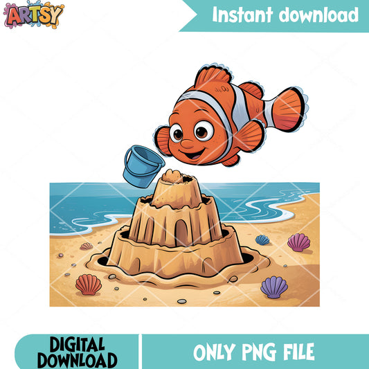 Nemo build sand castle png, finding nemo png, nemo fish png