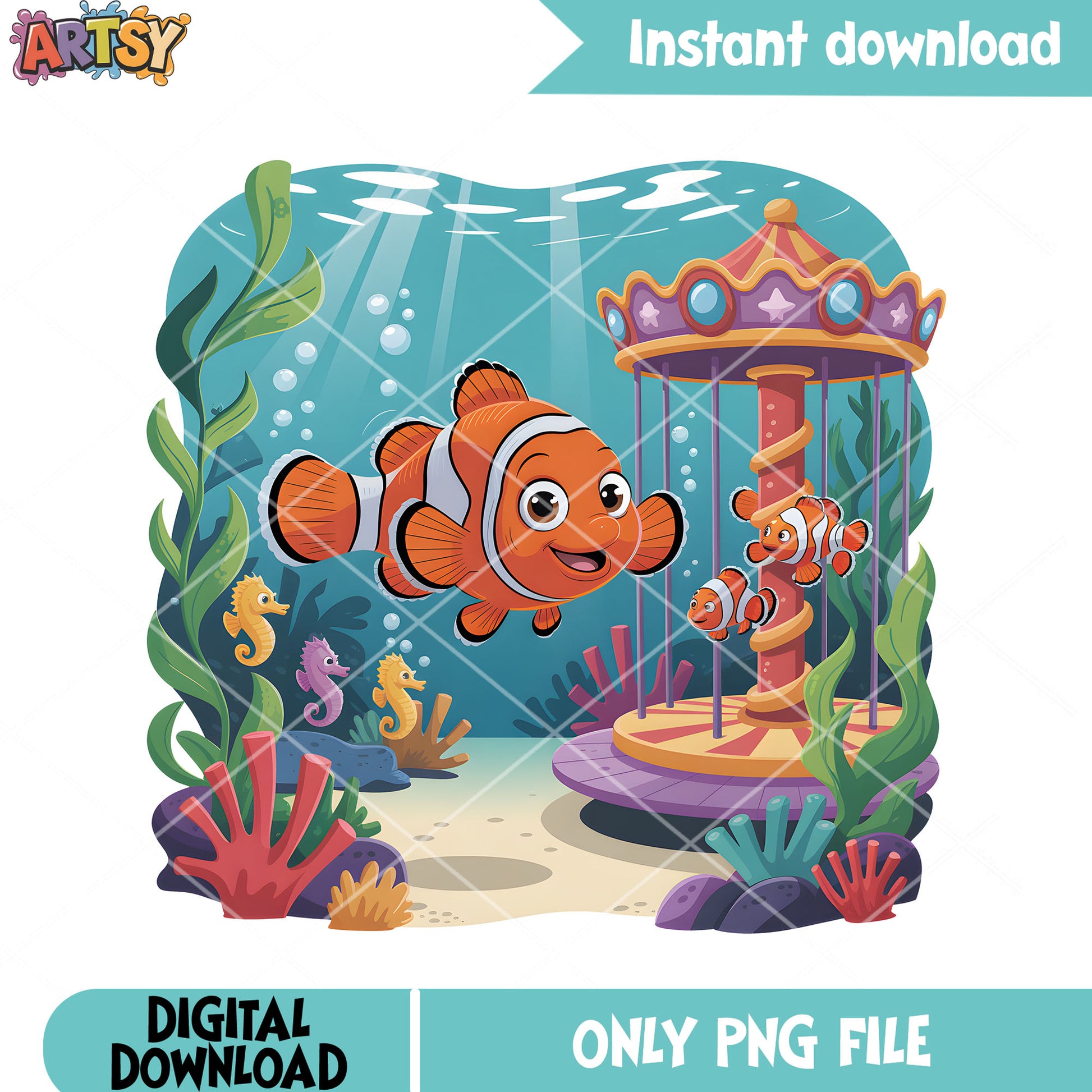 Nemo carousel under the ocean png, nemo png, finding nemo png