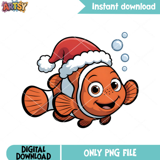 Nemo santa hat costume png, clownfish nemo png, merry christmas png