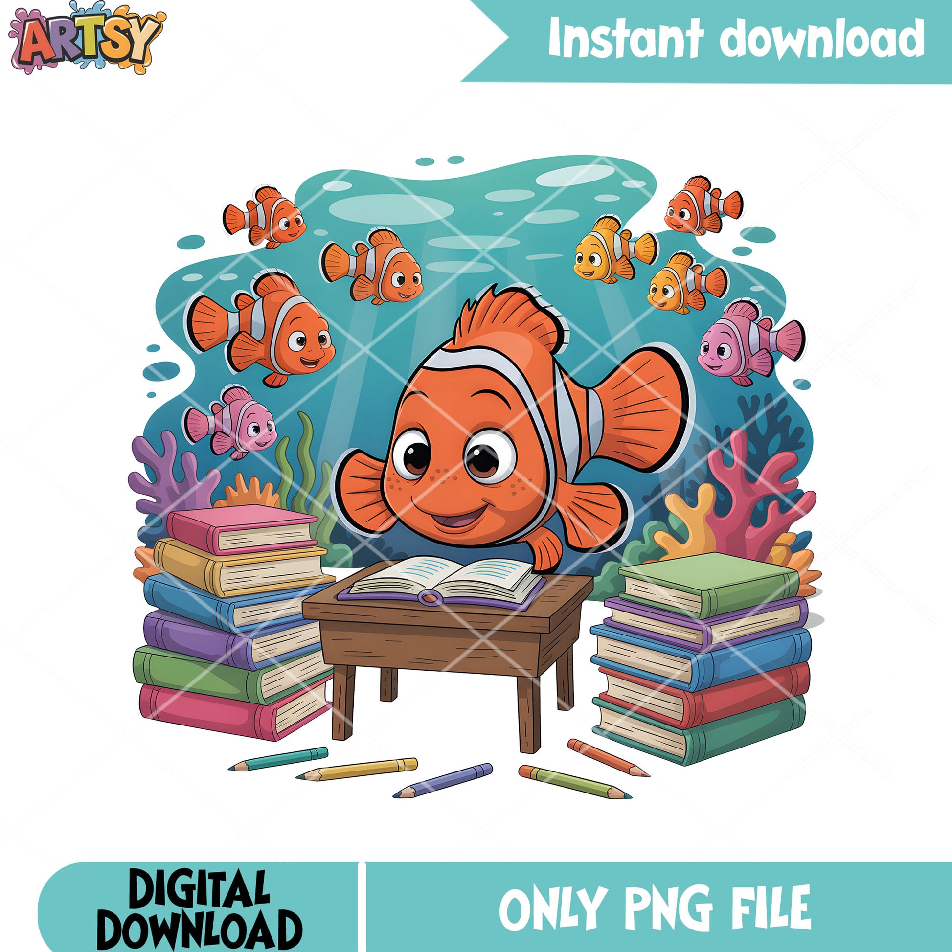 Nemo study in ocean png, nemo fish png, finding nemo movie poster​ png