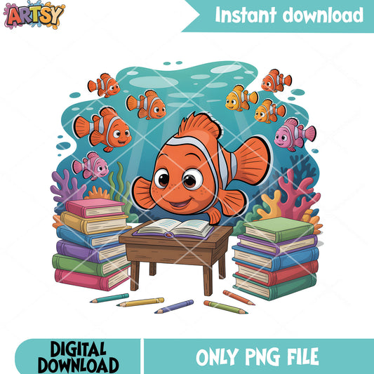 Nemo study in ocean png, nemo fish png, finding nemo movie poster​ png