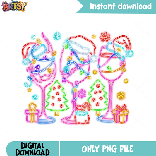 Neon christmas cocktail png, merry xmas png, christmas tree png