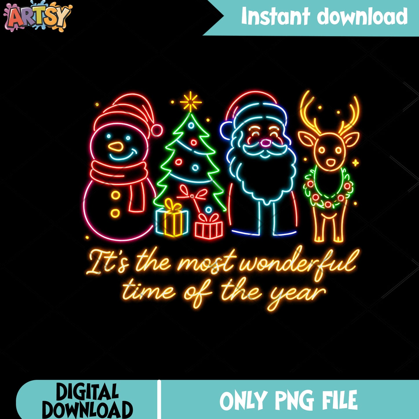 Neon prettiest christmas png, santa claus png, christmas decor png