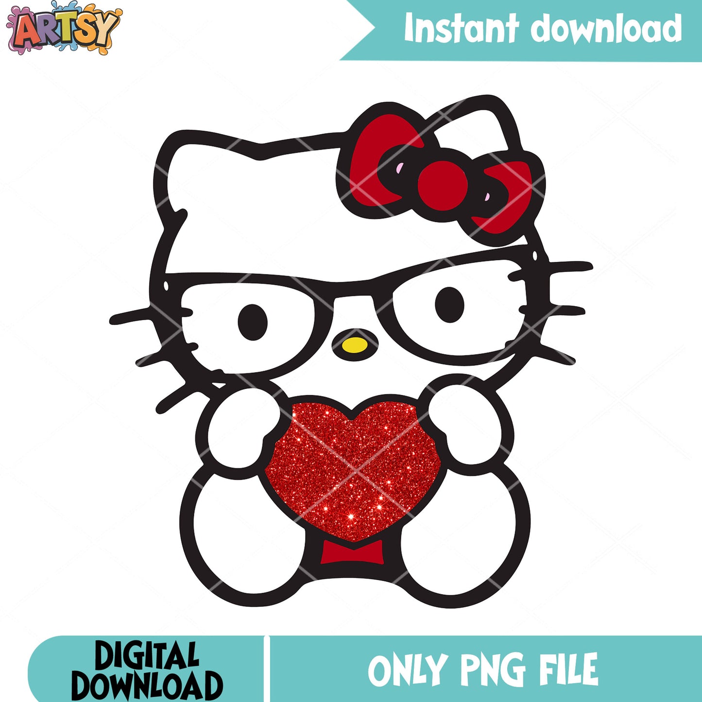 Nerd hello kitty valentine png, valentine gifts png, valentines day png