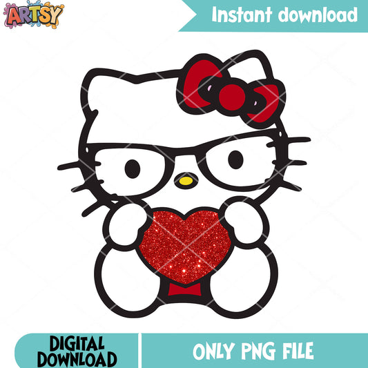 Nerd hello kitty valentine png, valentine gifts png, valentines day png