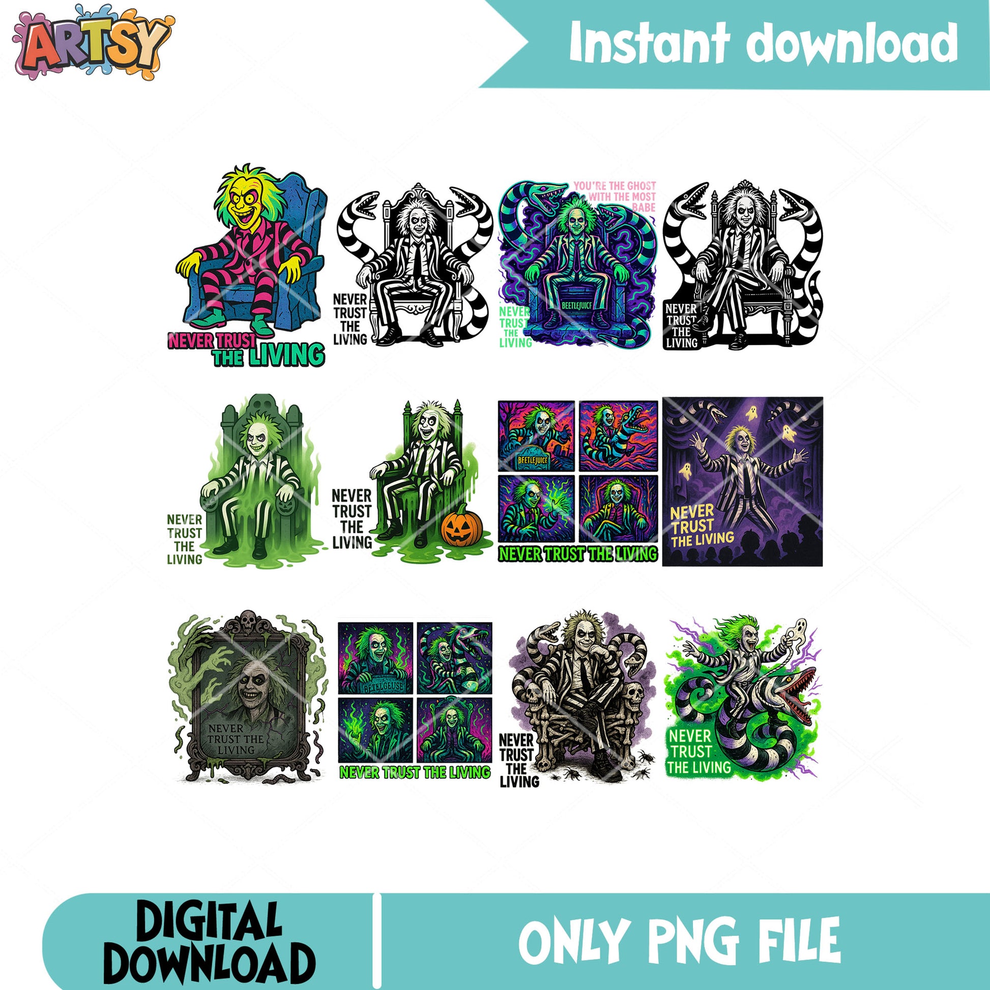 Never trust the living png bundle, beetlejuice halloween png